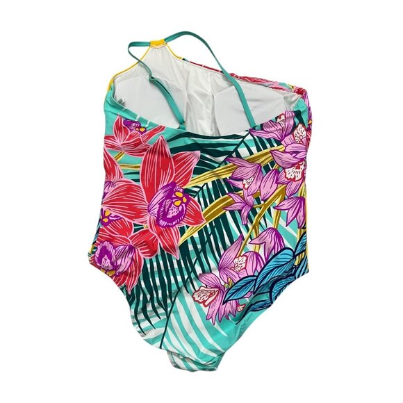 Trina Turk Plus Multicolor One Shoulder Asymmetric One‎ Piece Swimsuit 18W - Picture 2 of 10